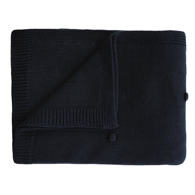 Dark Navy Mushie Knitted Baby Blanket Tæppe Textured Dots - Mushie Baby  - 810052462110