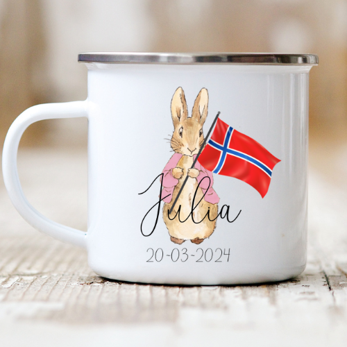 Fødselsdagskop Med Navn Peter Kanin Navn Lyserød Norsk Flag Navn - Baby