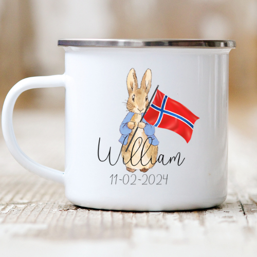 Fødselsdagskop Med Navn Peter Kanin Navn Blå Norsk Flag Navn - Baby