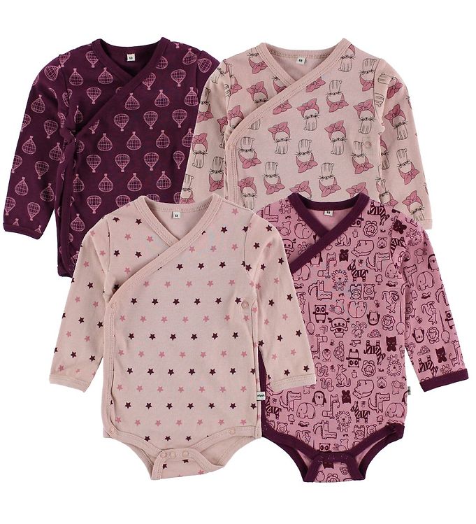 Rosa Pippi Slå Bodyer Pak Mørklilla Print - Pippi Baby Baby  - 5712672636474